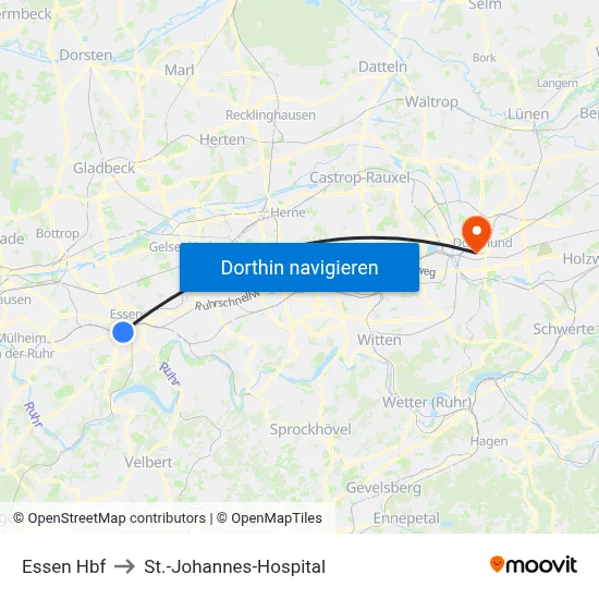 Essen Hbf to St.-Johannes-Hospital map
