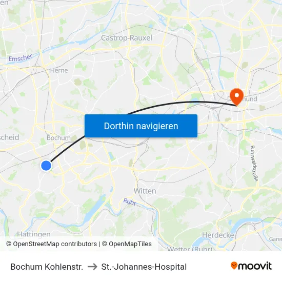 Bochum Kohlenstr. to St.-Johannes-Hospital map
