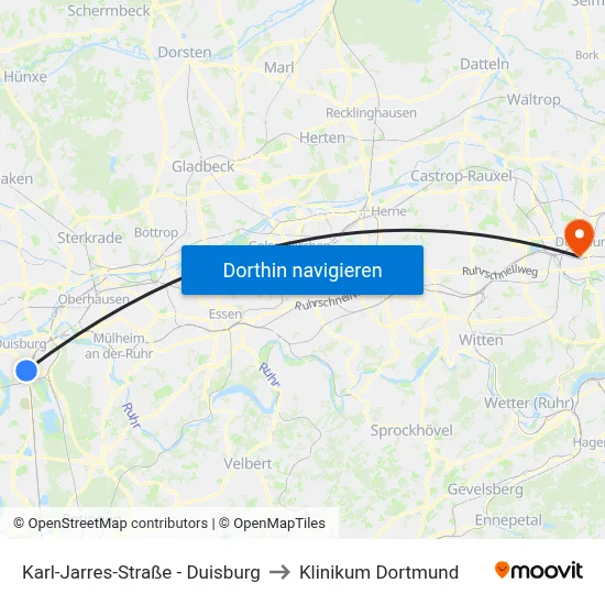 Karl-Jarres-Straße - Duisburg to Klinikum Dortmund map