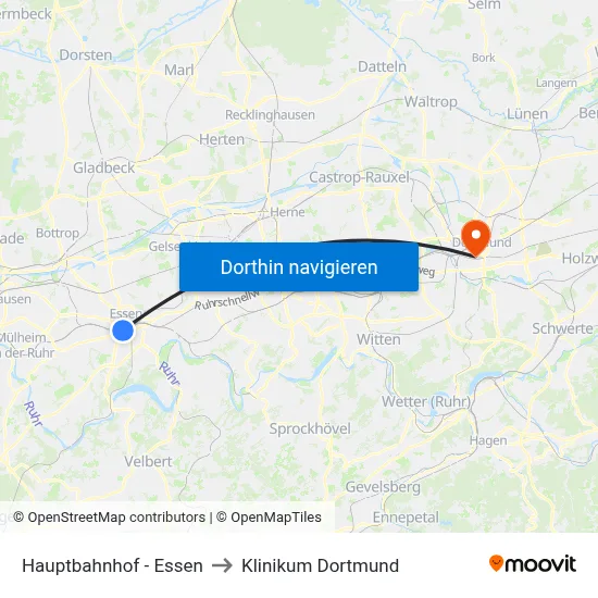 Hauptbahnhof - Essen to Klinikum Dortmund map