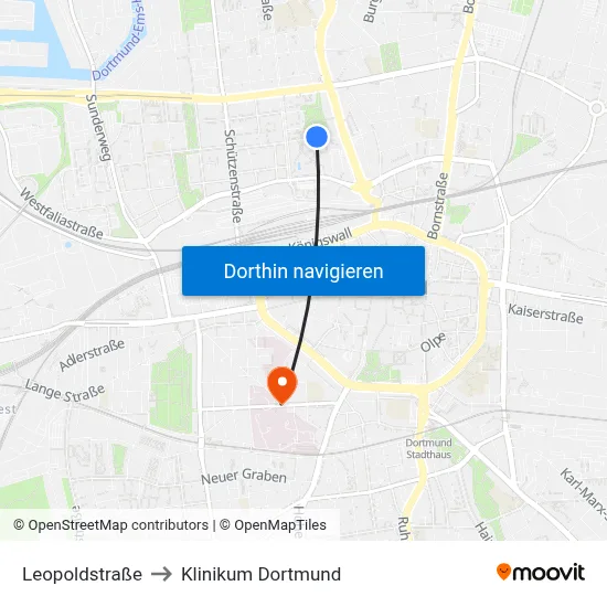 Leopoldstraße to Klinikum Dortmund map