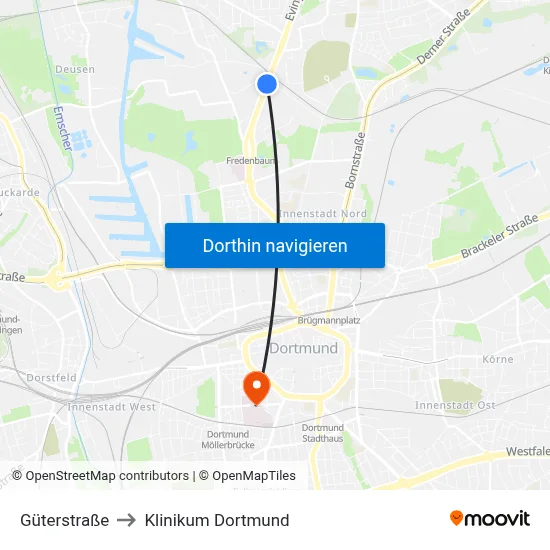 Güterstraße to Klinikum Dortmund map