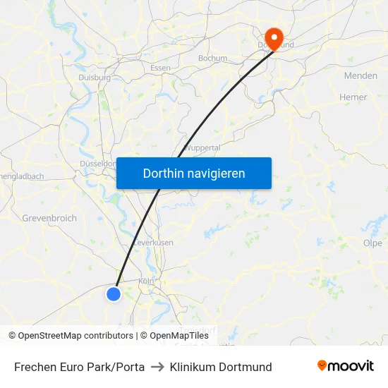 Frechen Euro Park/Porta to Klinikum Dortmund map