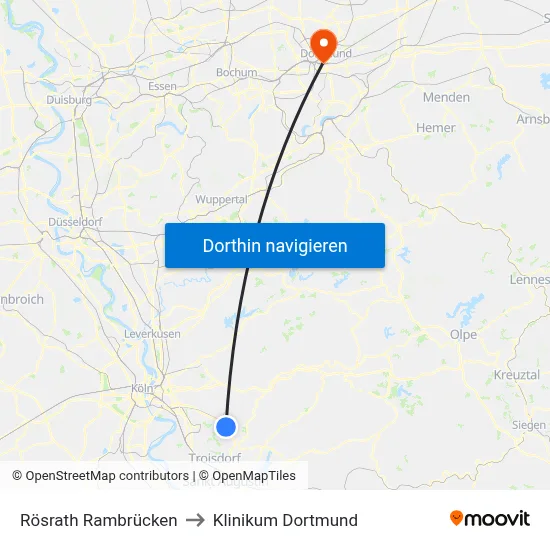 Rösrath Rambrücken to Klinikum Dortmund map