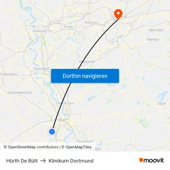 Hürth De Bütt to Klinikum Dortmund map
