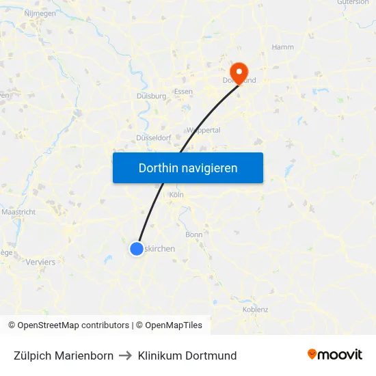Zülpich Marienborn to Klinikum Dortmund map