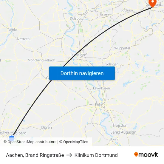 Aachen, Brand Ringstraße to Klinikum Dortmund map