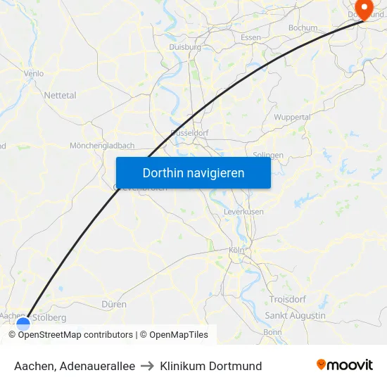 Aachen, Adenauerallee to Klinikum Dortmund map