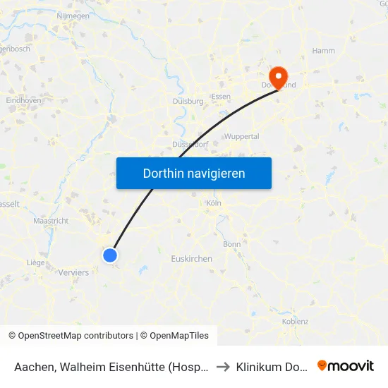 Aachen, Walheim Eisenhütte (Hospiz am Iterbach) to Klinikum Dortmund map