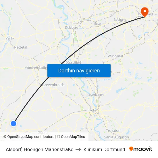 Alsdorf, Hoengen Marienstraße to Klinikum Dortmund map