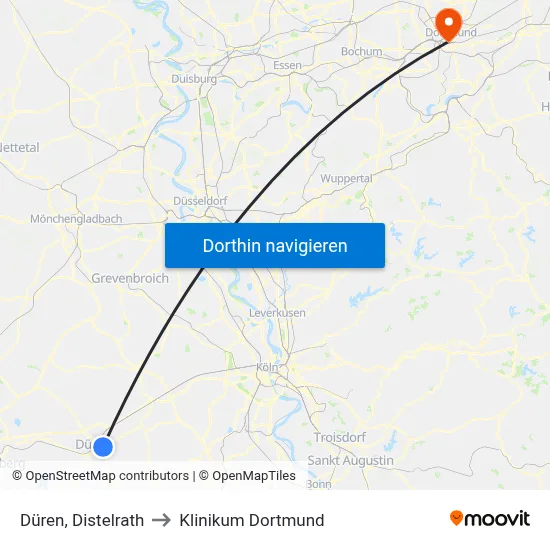 Düren, Distelrath to Klinikum Dortmund map