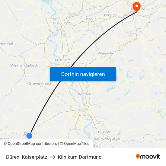 Düren, Kaiserplatz to Klinikum Dortmund map