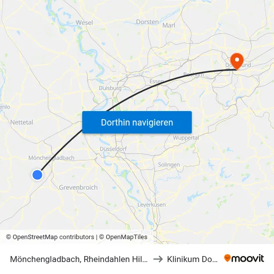 Mönchengladbach, Rheindahlen Hilderather Straße to Klinikum Dortmund map