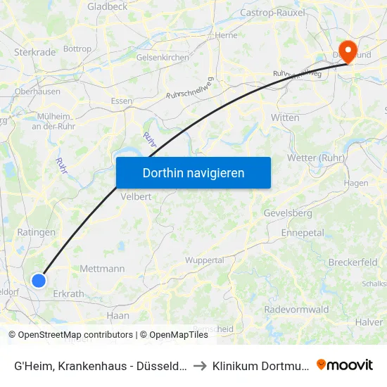 G'Heim, Krankenhaus - Düsseldorf to Klinikum Dortmund map