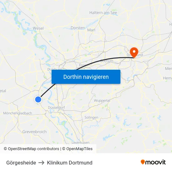 Görgesheide to Klinikum Dortmund map