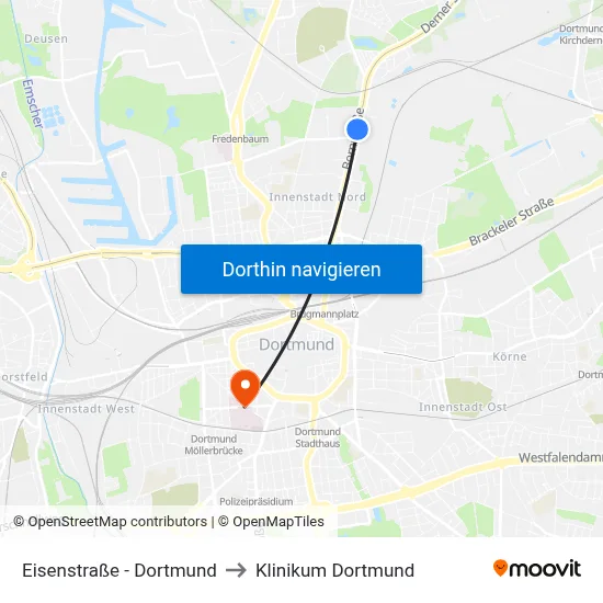 Eisenstraße - Dortmund to Klinikum Dortmund map