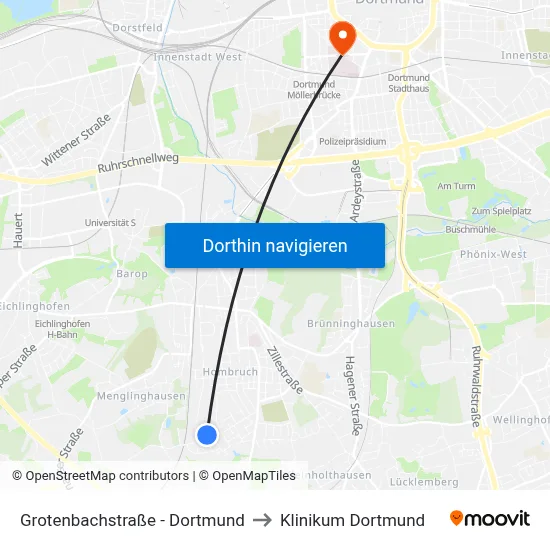 Grotenbachstraße - Dortmund to Klinikum Dortmund map