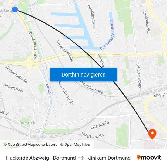 Huckarde Abzweig - Dortmund to Klinikum Dortmund map