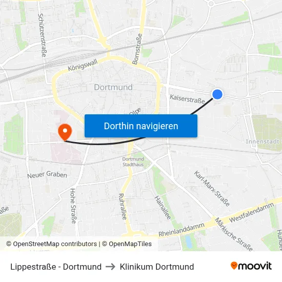 Lippestraße - Dortmund to Klinikum Dortmund map