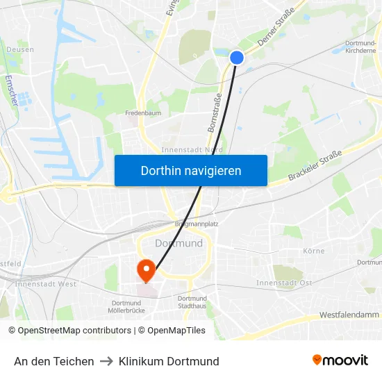 An den Teichen to Klinikum Dortmund map
