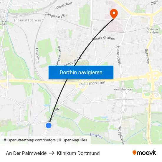 An Der Palmweide to Klinikum Dortmund map
