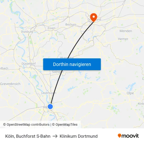 Köln, Buchforst S-Bahn to Klinikum Dortmund map