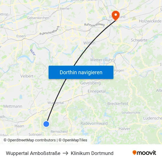 Wuppertal Amboßstraße to Klinikum Dortmund map