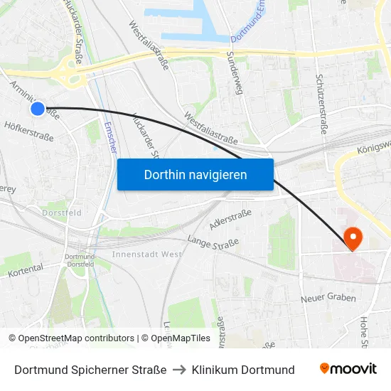 Dortmund Spicherner Straße to Klinikum Dortmund map