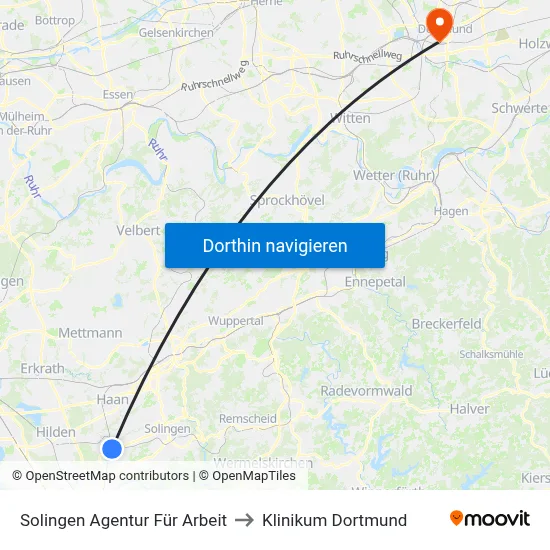 Solingen Agentur Für Arbeit to Klinikum Dortmund map