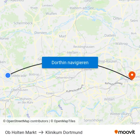 Ob Holten Markt to Klinikum Dortmund map