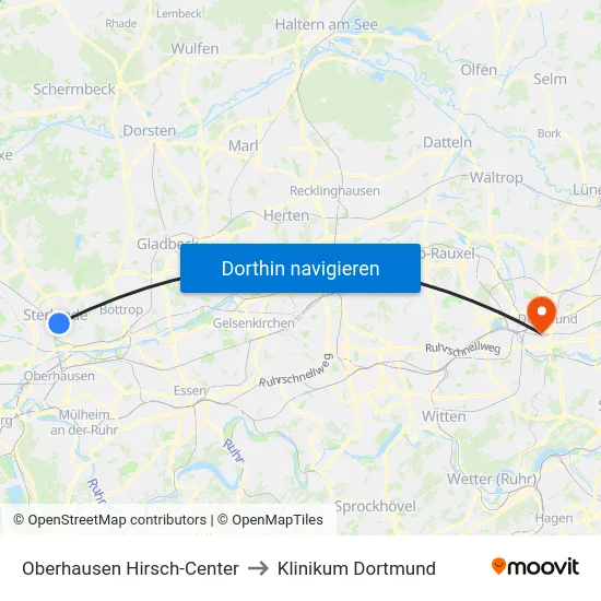 Oberhausen Hirsch-Center to Klinikum Dortmund map