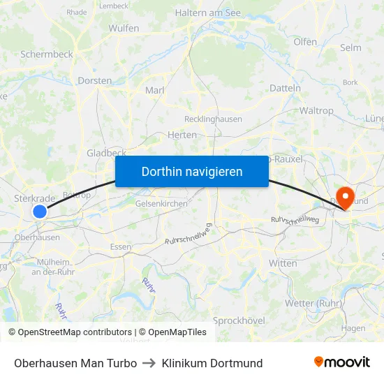 Oberhausen Man Turbo to Klinikum Dortmund map