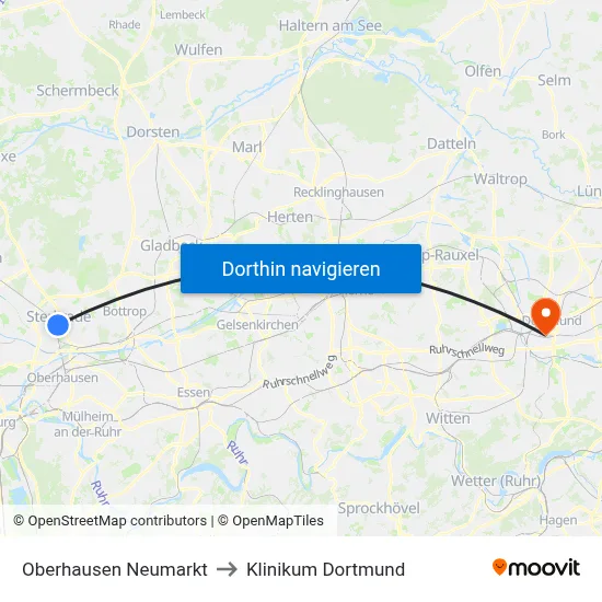 Oberhausen Neumarkt to Klinikum Dortmund map