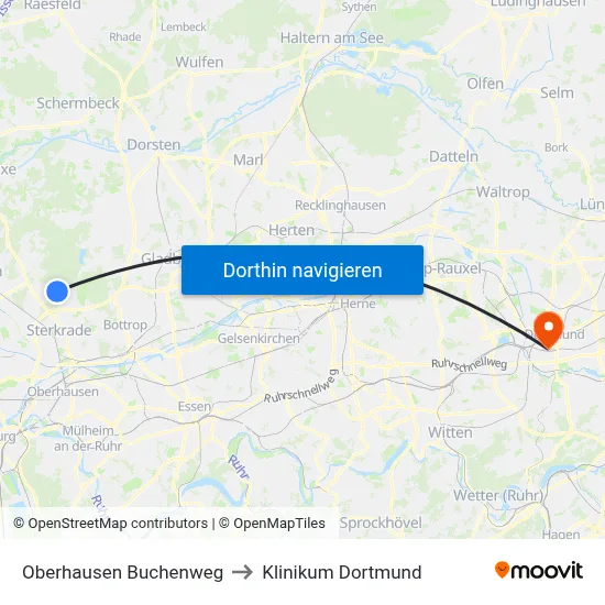 Oberhausen Buchenweg to Klinikum Dortmund map
