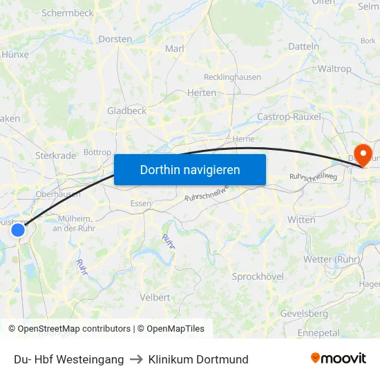Du- Hbf Westeingang to Klinikum Dortmund map