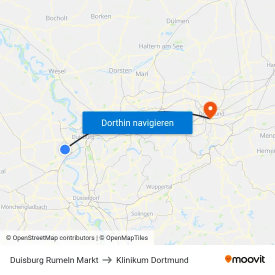 Duisburg Rumeln Markt to Klinikum Dortmund map