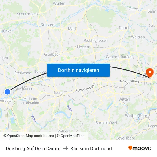 Duisburg  Auf Dem Damm to Klinikum Dortmund map