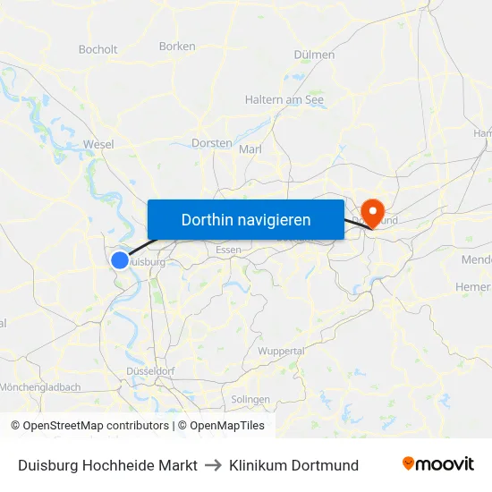 Duisburg Hochheide Markt to Klinikum Dortmund map