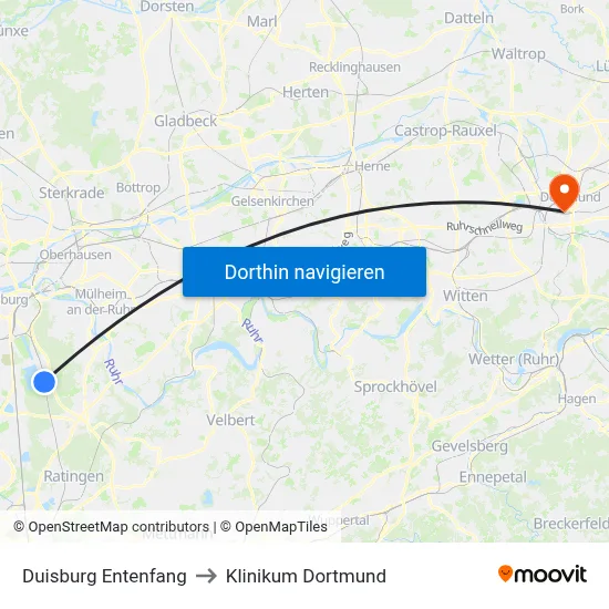Duisburg Entenfang to Klinikum Dortmund map