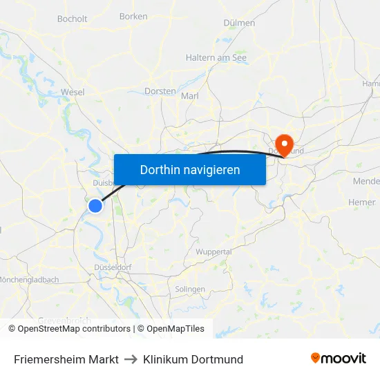 Friemersheim Markt to Klinikum Dortmund map