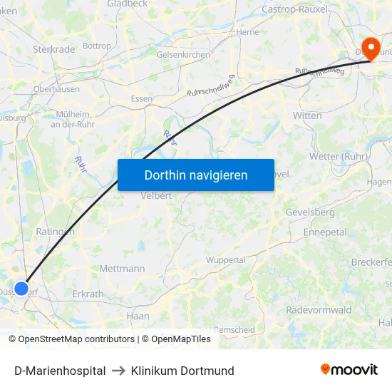 D-Marienhospital to Klinikum Dortmund map