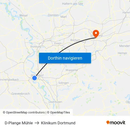 D-Plange Mühle to Klinikum Dortmund map