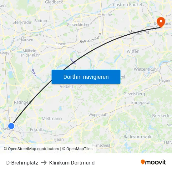 D-Brehmplatz to Klinikum Dortmund map