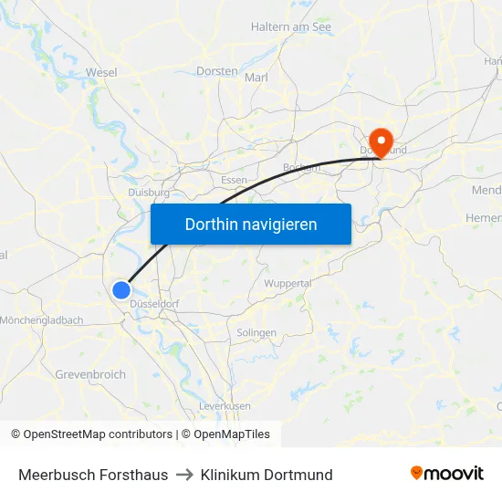 Meerbusch Forsthaus to Klinikum Dortmund map