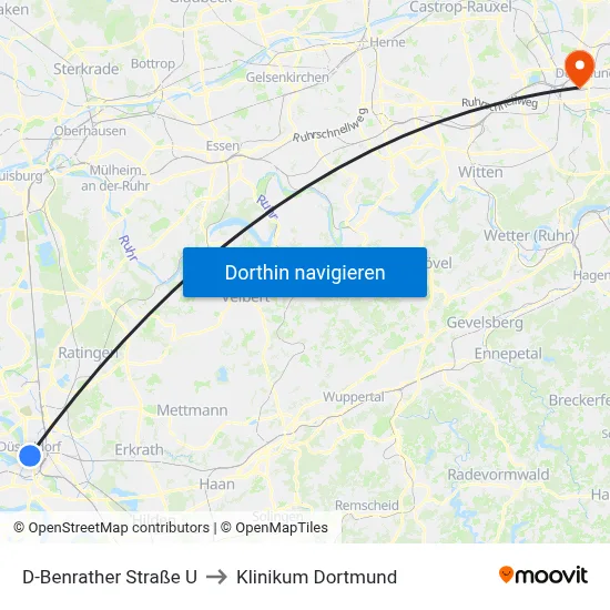 D-Benrather Straße U to Klinikum Dortmund map