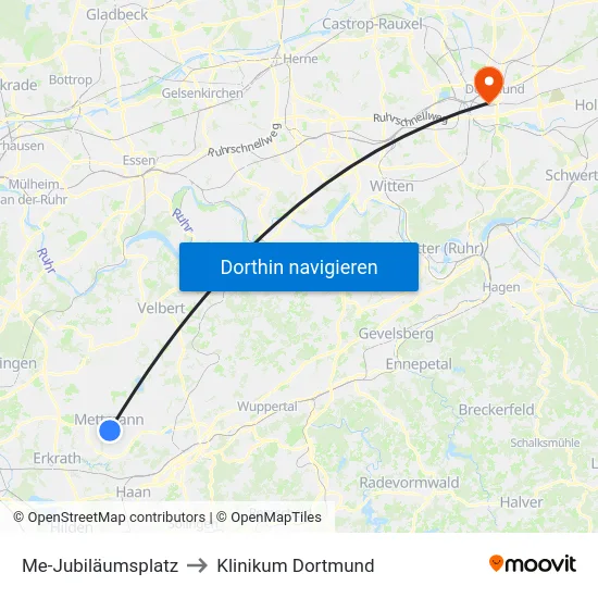 Me-Jubiläumsplatz to Klinikum Dortmund map