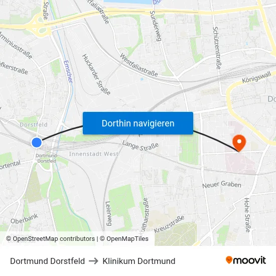 Dortmund Dorstfeld to Klinikum Dortmund map