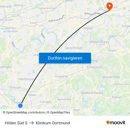 Hilden Süd S to Klinikum Dortmund map