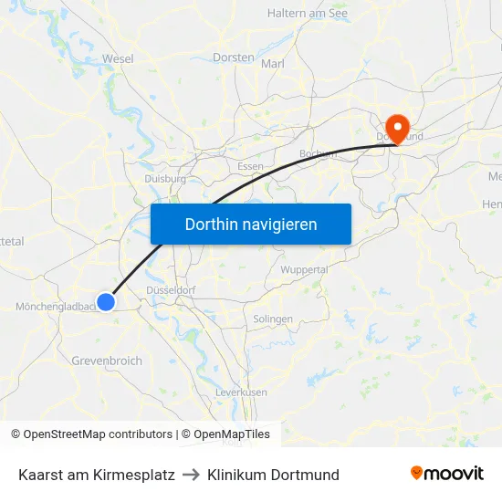 Kaarst am Kirmesplatz to Klinikum Dortmund map