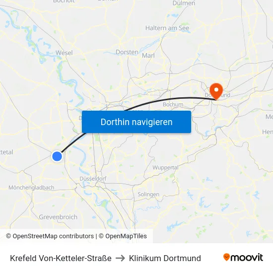 Krefeld Von-Ketteler-Straße to Klinikum Dortmund map